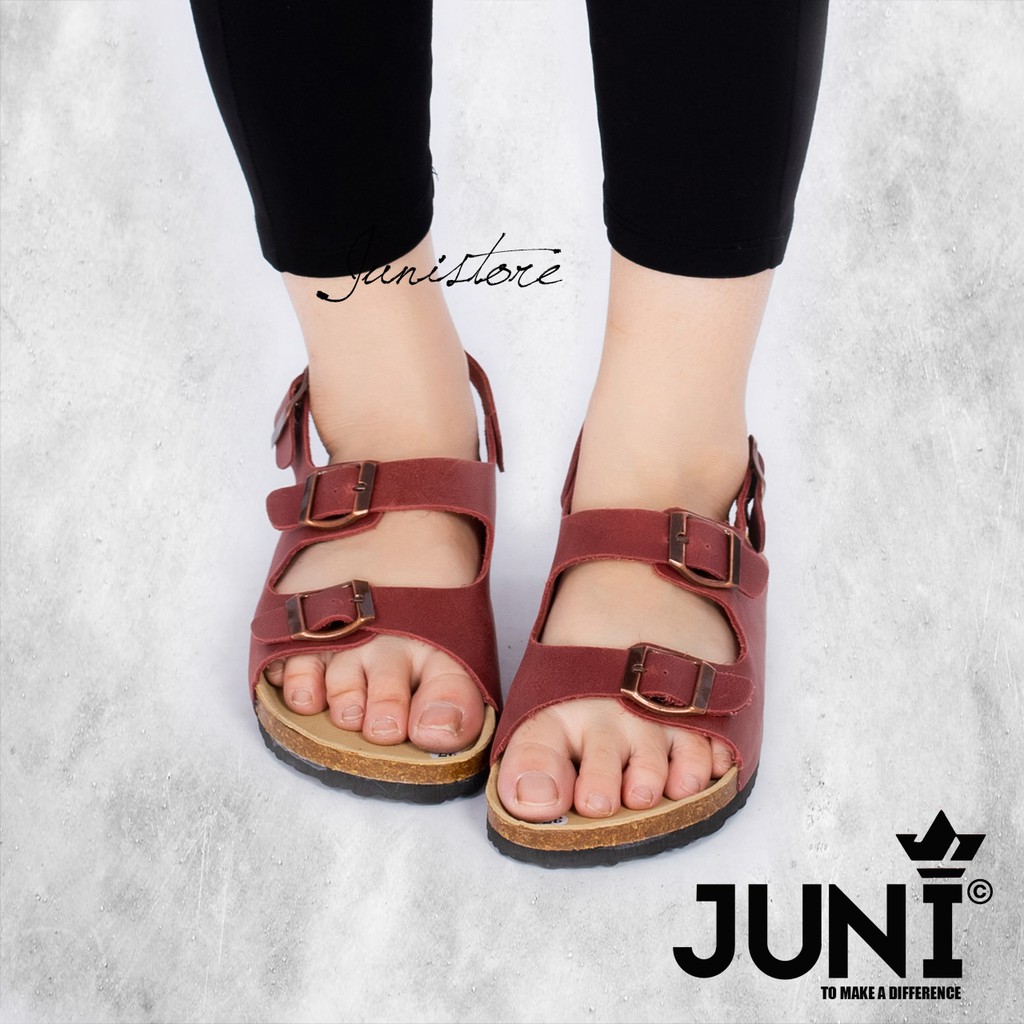 [PHIÊN BẢN MỚI] J02-Dép sandal da bò quai ngang Unisex - Da bò nguyên tấm - Đế trấu - Juni Store