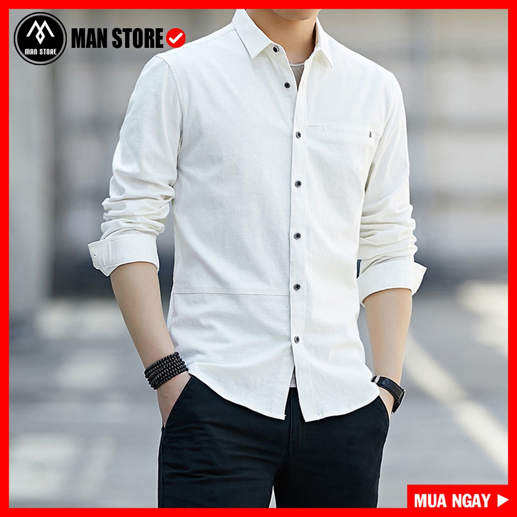 Áo Sơ Mi Nam Dài Tay Chất Đũi Xước Cổ Bẻ Cao Cấp Phong Cách Hàn Quốc màu TRẮNG | BigBuy360 - bigbuy360.vn