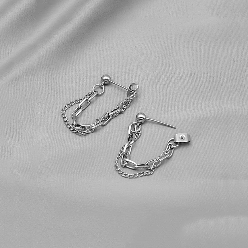 Khuyên tai kim loại mạ vàng/bạc dáng dài đơn giản cho nữ