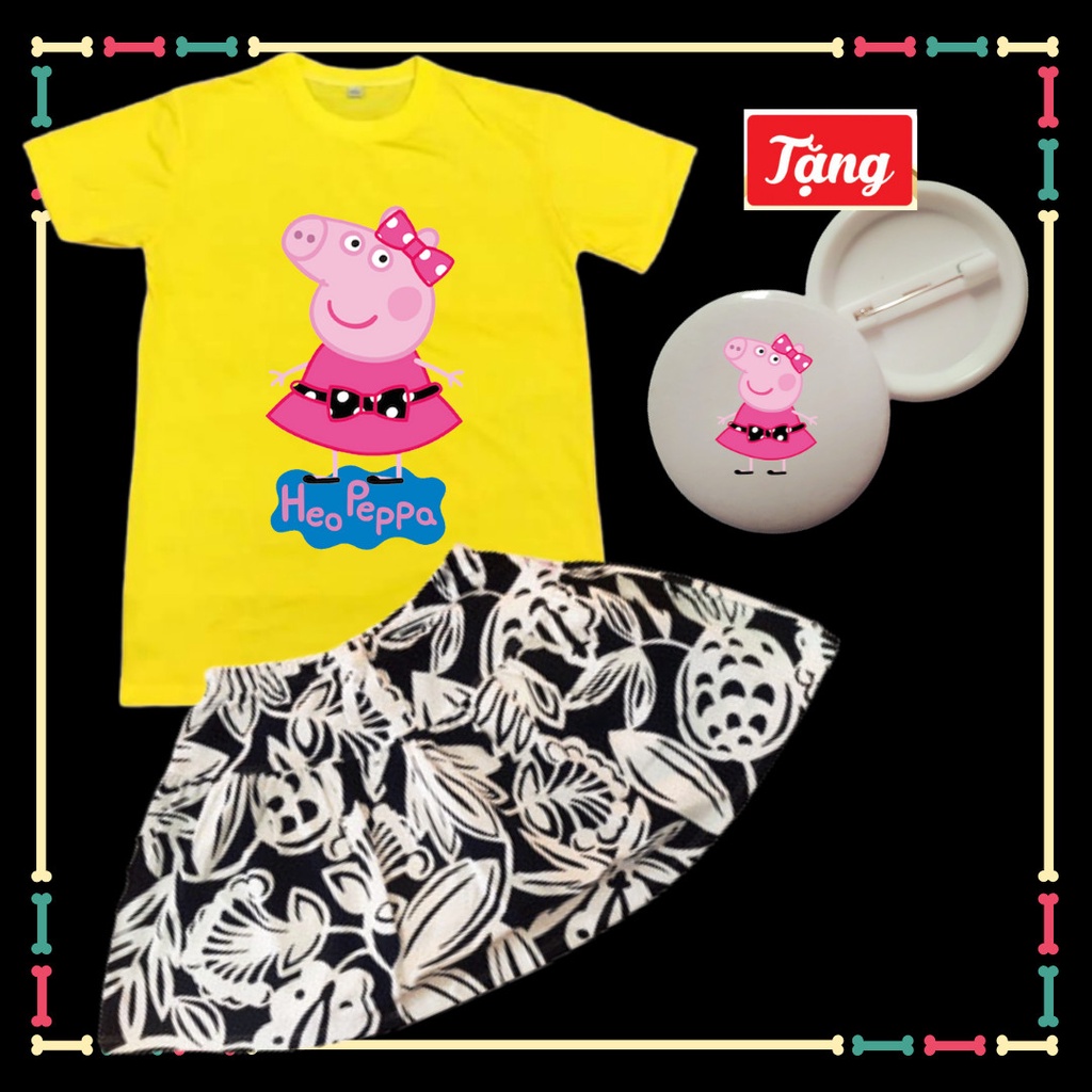 Set Quần Váy cotton kết hợp Áo Heo Peppa dễ thương cho trẻ em-Tặng Huy Hep Peppa