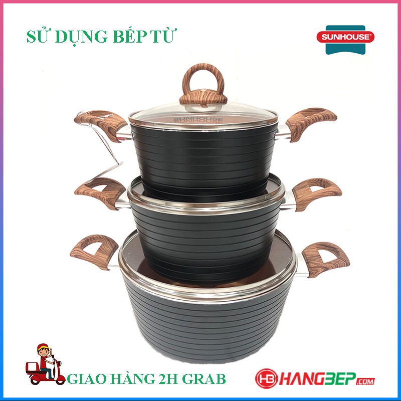 Bộ nồi Ceramic đáy từ Sunhouse SHG2003MCA - 18cm/20cm/24cm