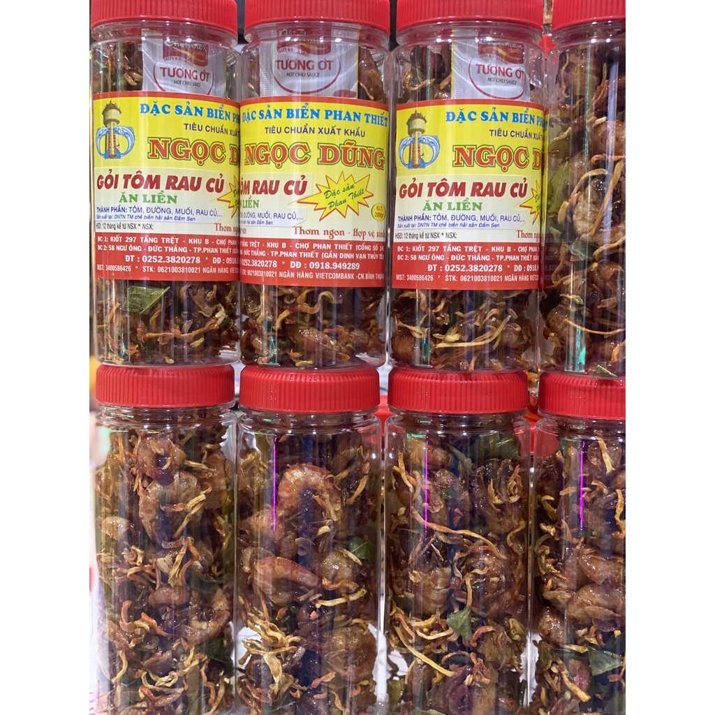 Gỏi Tôm Rau Củ ( ăn liền ) là món ăn ngon của Shop Đặc Sản Biển Phan Thiết NGỌC DŨNG; Hộp 200 gram. HSD 12 tháng