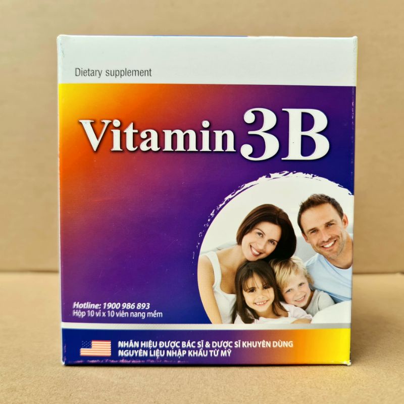 Vitamin 3B Giúp bổ sung và dự phòng thiếu hụt vitamin B1, B6, B12 cho cơ thể hộp 100 viên