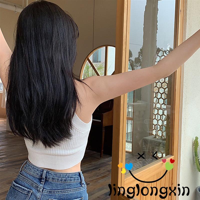 Áo croptop dệt kim không tay màu sắc đơn giản cho nữ<br />