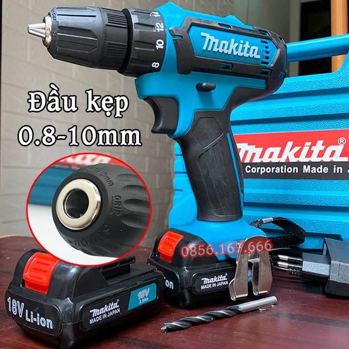 [TẶNG MŨI KHOAN + MŨI VÍT] Máy khoan Pin MAKITA 18V -  2 Chức năng - Pin 2Ah - Máy bắn vít - 100% Lõi Đồng - HÀNG LOẠI 1