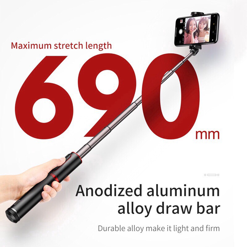 Gậy chụp ảnh selfie hỗ trợ nút bấm Bluetooth pin sạc, tích hợp 3 chân dựng - Baseus Bluetooth Selfie Stick Tripod