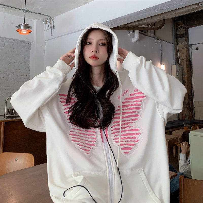 【ZHELIHANGFEI】Áo Hoodie Tay Dài In Hình Bướm Kiểu Retro Mỹ Cá Tính
