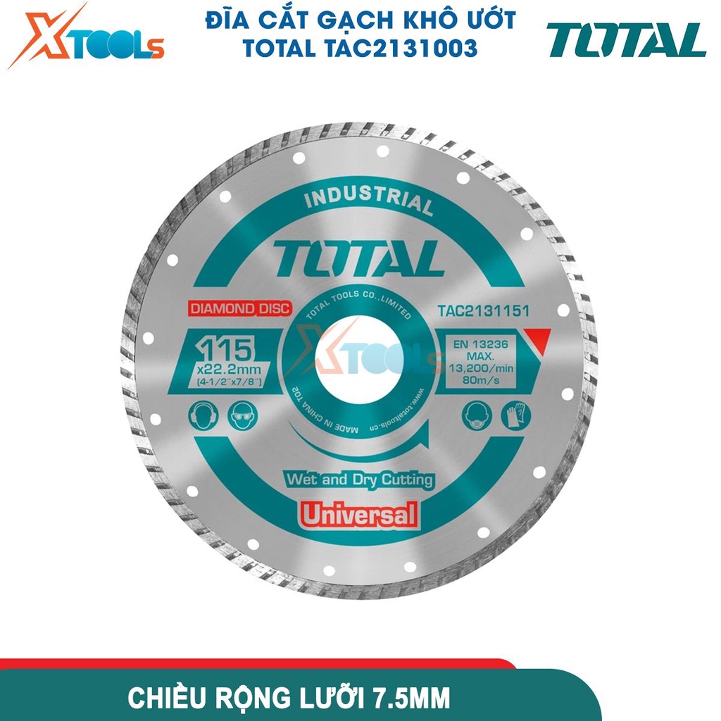 Đĩa cắt gạch khô ướt TOTAL nhiều kích thước, đĩa cắt kim loại có phủ hợp kim nhân tạo rắn chắc [CHÍNH HÃNG][XTOOLS]