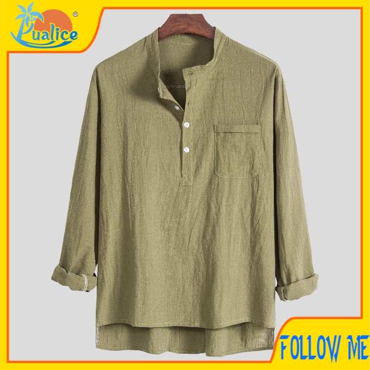 Four Seasons Solid Linen Versatile Chinese Style Long Sleeve Stand Collar Half Open Sweater-cc-34