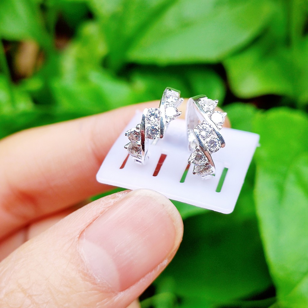 Bông tai bạc Bông tai tròn Van Jewelry V10381 đính đá trắng sáng bóng đường kính 15mm dày dặn