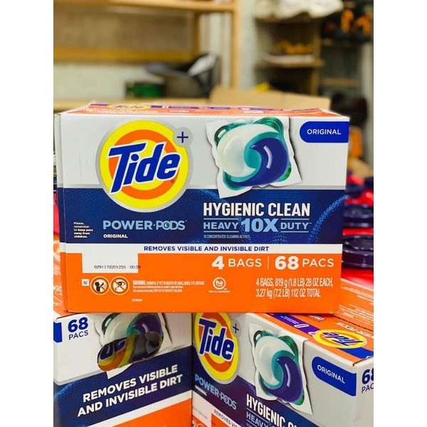 [THÙNG 4 BỊCH]1 Thùng Viên Giặt Tide Power PODS Hygienic Clean Detergent Mỹ