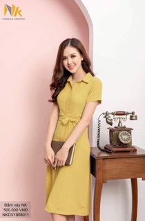 Đầm A cổ đức nẹp đai NK