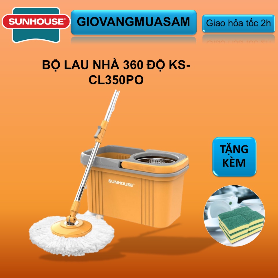 Bộ lau nhà 360 độ Sunhouse KS-CL350PO + Tặng kèm móc tai có đèn