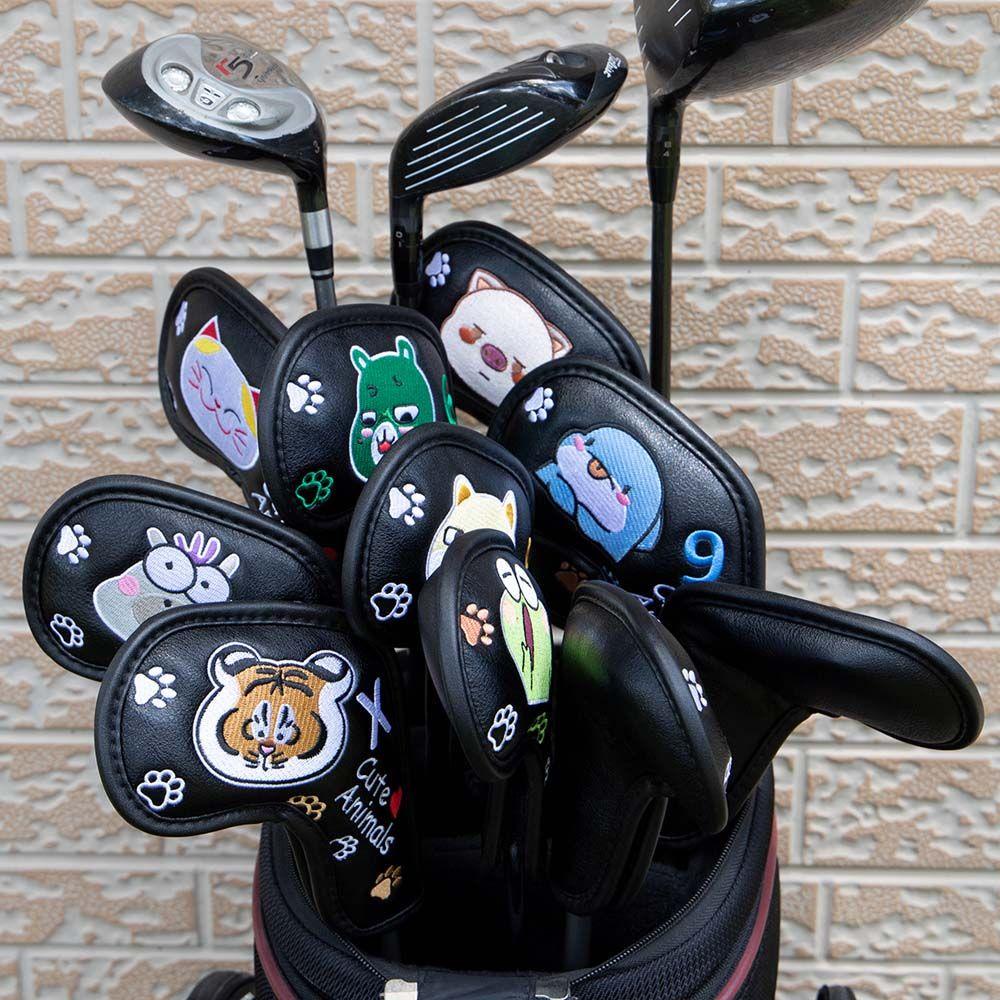 QUINTON Sports Head Cover Cute Animal Design Golf Club Cover Golf Iron Headcover Wedge Cover With Number Design 4-9 ASPX Protective Cover Golf Training Equipment Golf Putter Golf Headcovers/Multicolor