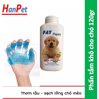 Hanpet.GV- Phấn tắm khô chó mèo tặng kèm 1 găng tay nhựa tắm thú cưng FAY KITTY & FAY PUPPY