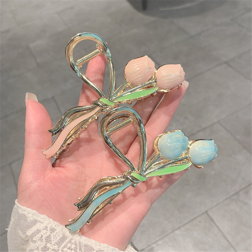 Kẹp Tóc Hình Hoa Tulip Lưng Kiểu Pháp Thanh Lịch Cổ Điển Cho Nữ