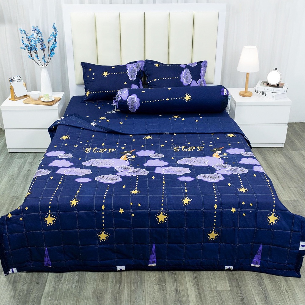 Bộ Ga Gối Poly Cotton Mẫu SAO RƠI | Bộ Drap giường Ga trải giường ( 1 ga + 2 vỏ áo gối ) - ZingZingMart