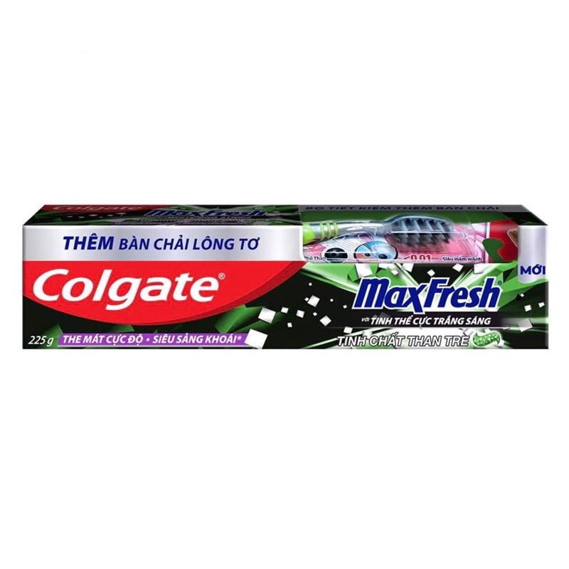 1 Tuýp Kem đánh răng hơi thở thơm mát và làm trắng răng Colgate Maxfresh Bamboo Charcoal 225g kèm bàn chải lông tơ