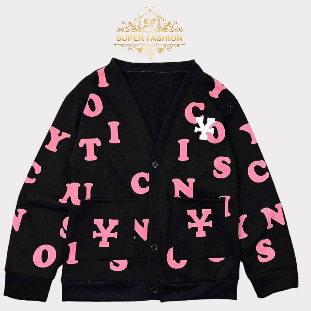 Áo Khoác Cadigan Nam Nút Cài SUPER FASHION Chất Nỉ Mềm Dày Mịn 3 Màu Phối Chữ in Form Rộng Mặc Thoáng Mát
