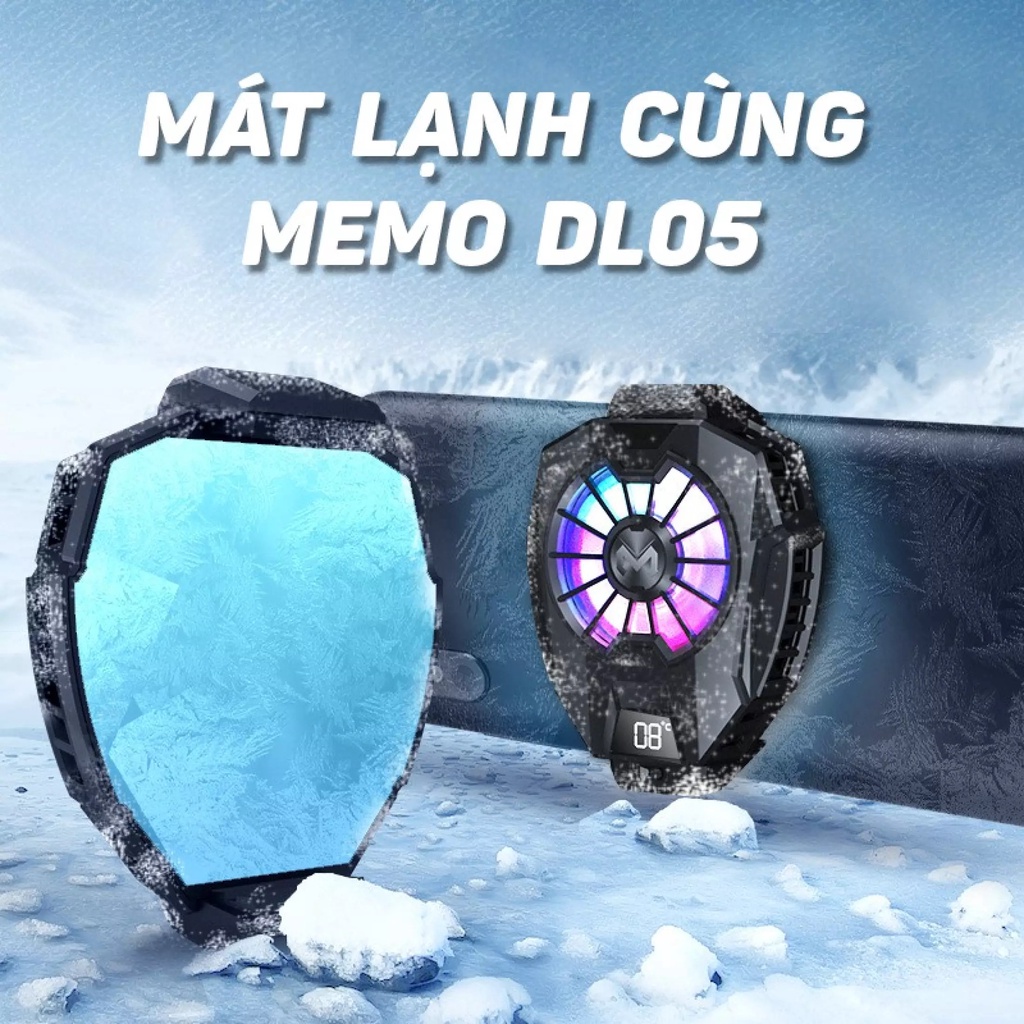 Quạt tản nhiệt điện thoại Memo DL05 Làm mát bằng sò lạnh siêu mát xuống dưới 10°C , có màn hình hiển thị nhiệt độ