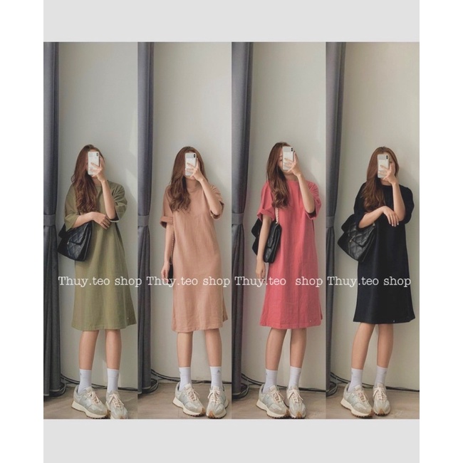 VÁY SUÔNG CỘC TAY MÀU TRƠN COTTON CO GIÃN NHẸ