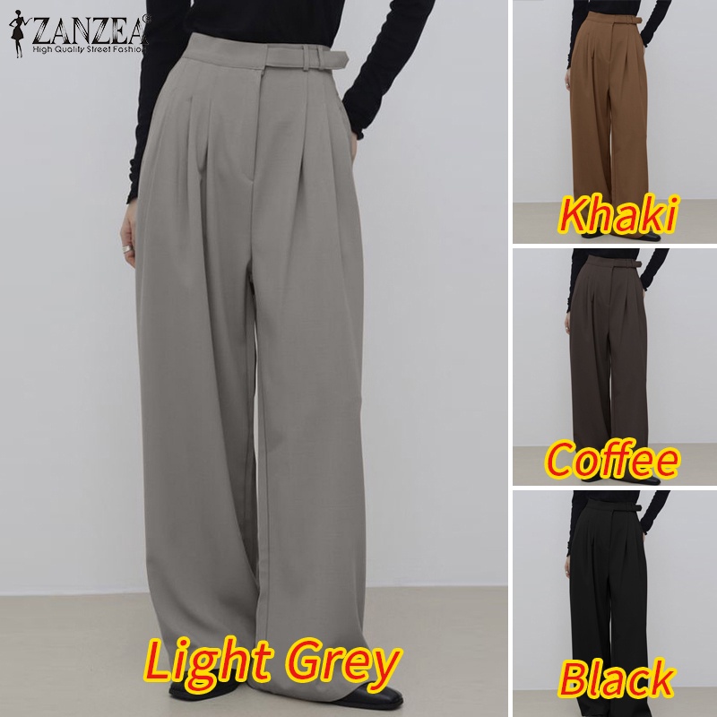 Quần dài ống rộng ZANZEA màu trơn phong cách Hàn Quốc thời trang năng động