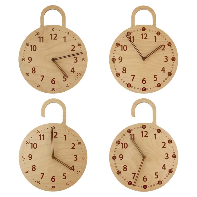 ❤~ Dome Glass Wall Clock Wood Frame with TwoTone Wooden Face Batter