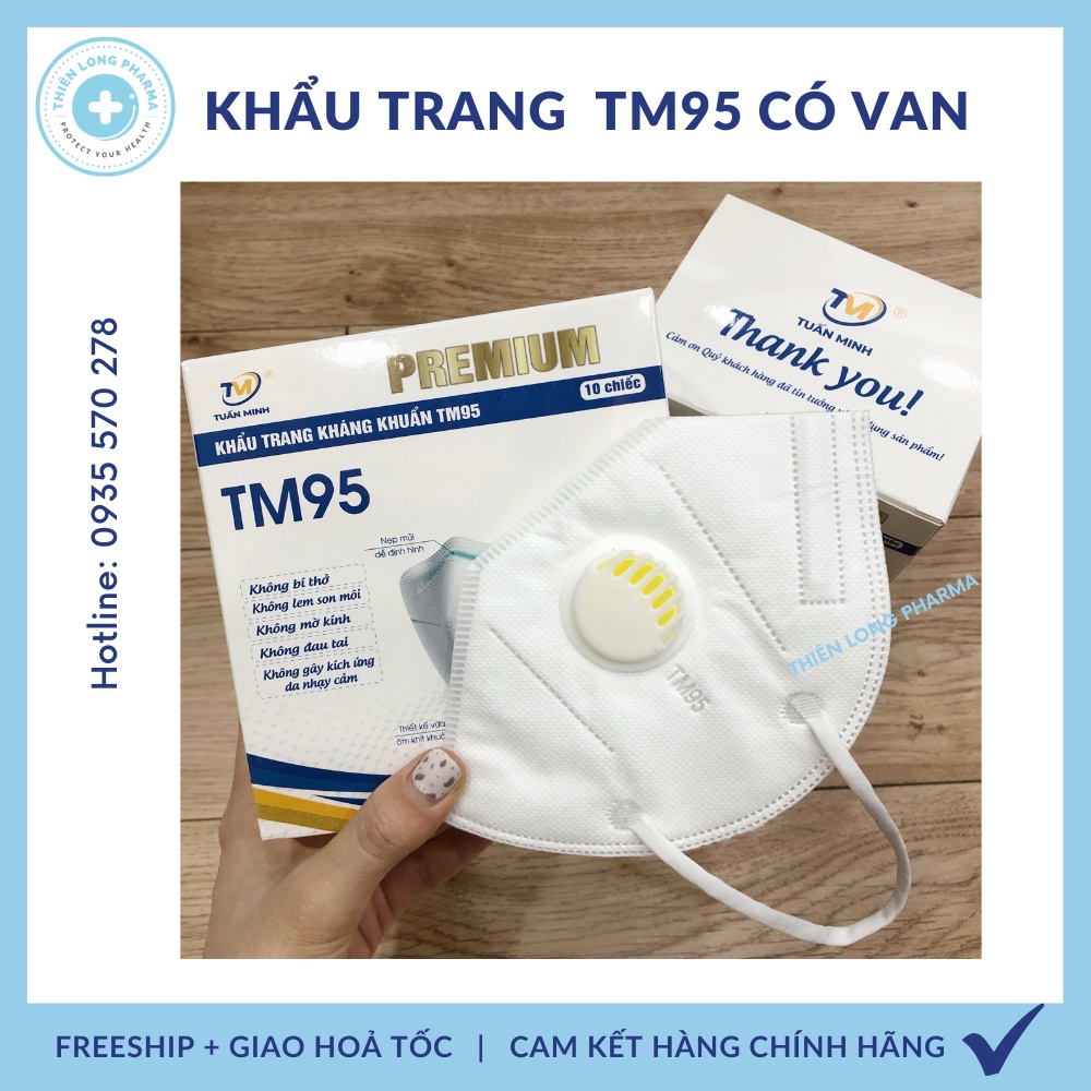 Khẩu trang N95 có van thở [HỘP 10 Cái] TM95 chính hãng 5 lớp, khẩu trang y tế n95 kháng khuẩn chống bụi siu mịn