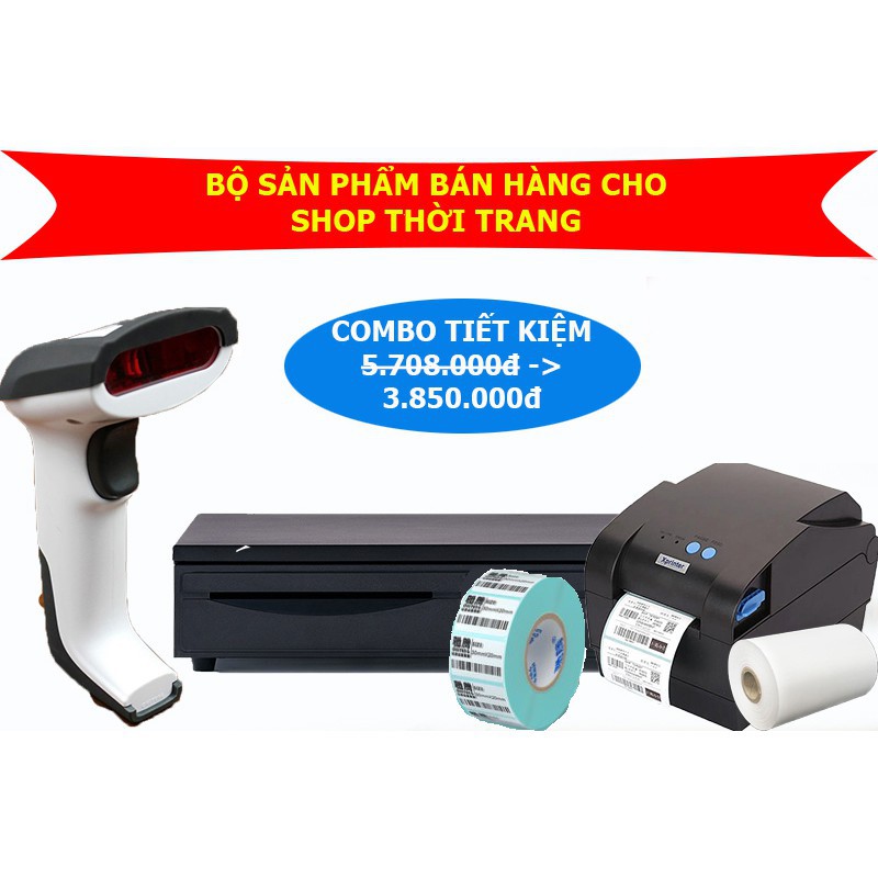 Máy in hóa đơn + Máy quét mã vạch + Ngăn kéo để tiền] Bộ sản phẩm hỗ trợ bán hàng cho shop thời trang  giá ưu đãi