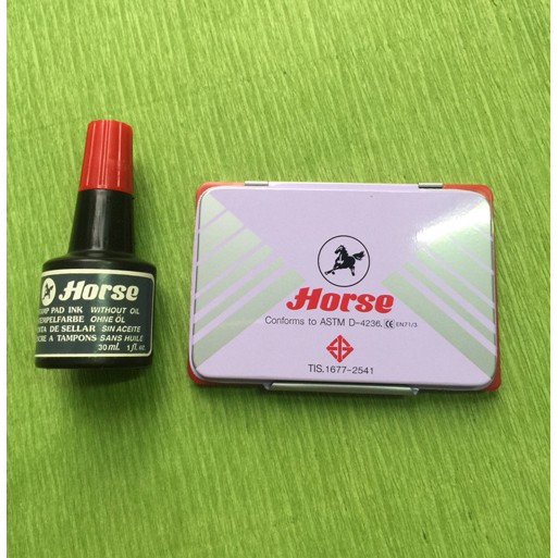 Hộp dấu kim loại Horse số 2 + bình mực màu đỏ - đóng dấu - lăn tay