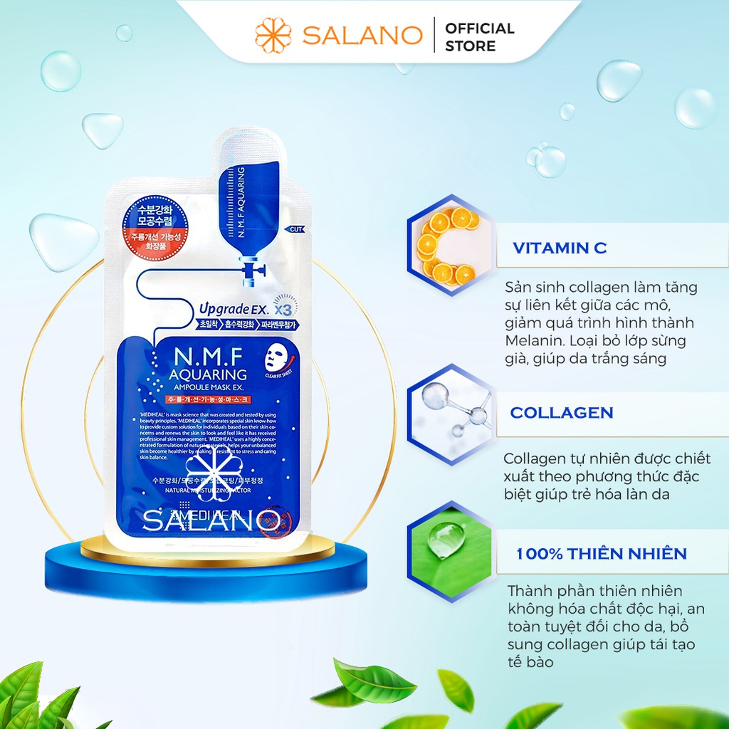 Mặt nạ hàn quốc giấy trắng da giảm mụn dưỡng ẩm chống lão hóa MEDIHEAL N.M.F Aquaring Ampoule SALANO MNSLN74 30g | BigBuy360 - bigbuy360.vn