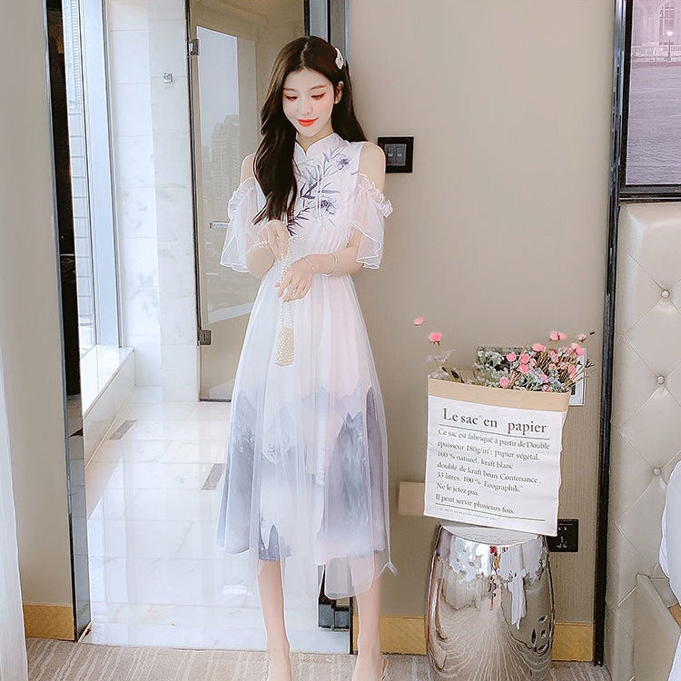 Đầm Hán Phục Cách Tân Dáng Dài Vải Chiffon Màu Gradient Thời Trang 2022 07.15