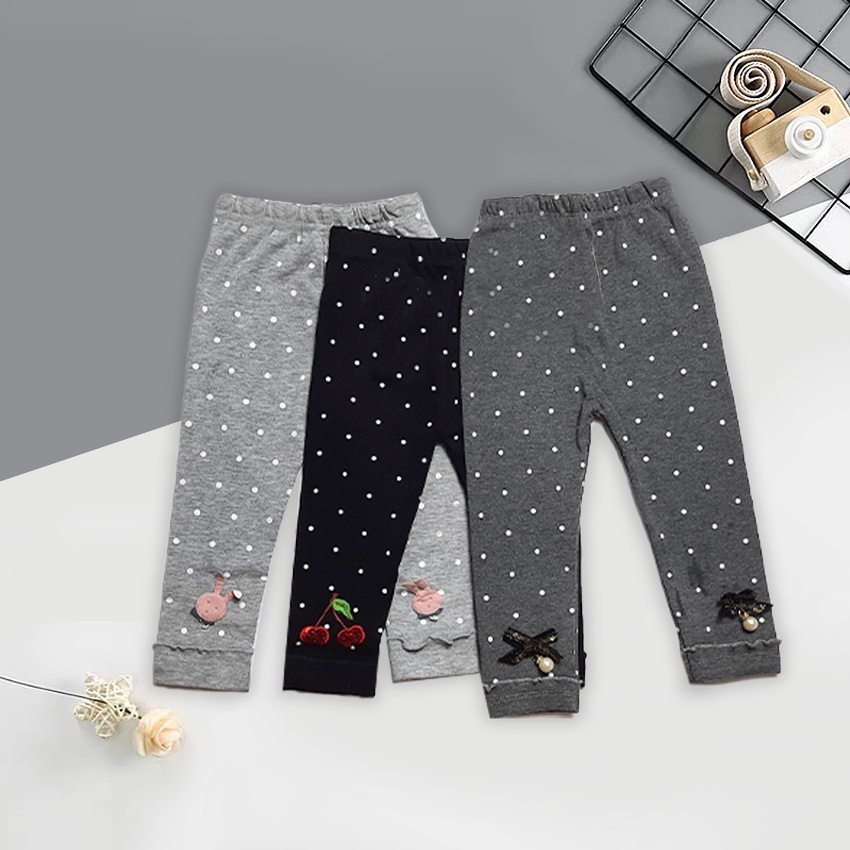 Quần Legging Chấm Bi Bé Gái Chất Cotton Len Mã K33, Chất Liệu Len Tăm Co Giãn Tốt, Thoải Mái Cho Bé Mặc Thu Đông