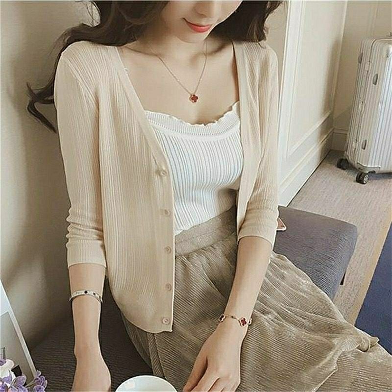 Áo Khoác Cardigan Dệt Kim Phong Cách Hàn Quốc Xinh Xắn Cho Nữ