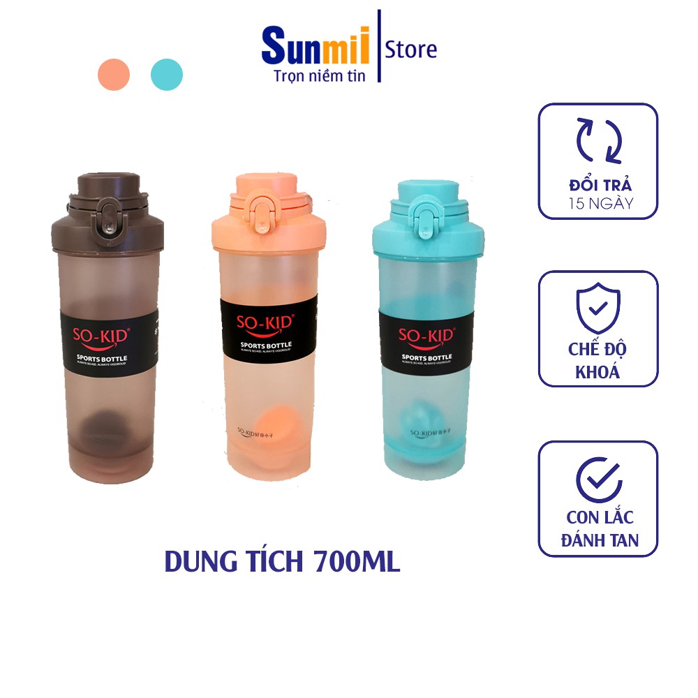 Bình Nước Thể Thao Nhựa PP Cao Cấp Dung Tích Lớn 700ML Có Con Lắc Kiểu Dáng Trẻ Trung Năng Động