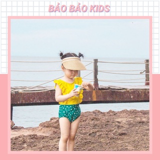 Set bộ bơi liền thân 1 mảnh tay bèo phối chấm bi dễ thương cho bé gái 10 đến 22kg