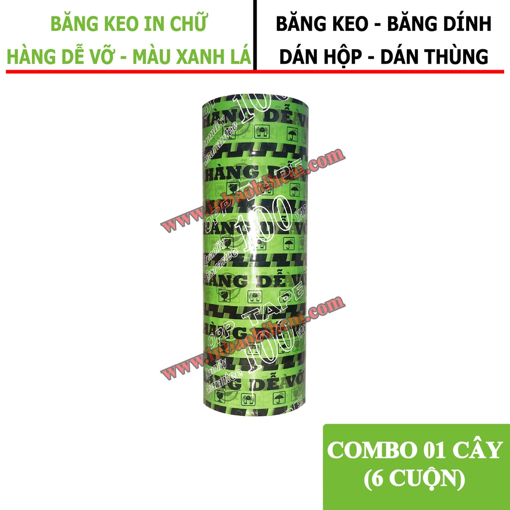 Băng keo HÀNG DỄ VỠ màu XANH LÁ, Dày 50 Mic, Bản 4F8, Băng keo dán thùng, băng keo giá rẽ, InbaobiHCM