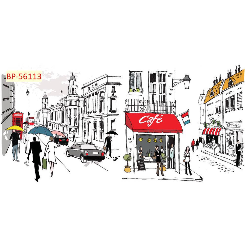 Tranh dán tường Quán Cafe, Trà Sữa, Trang Trí Cửa Hàng 3D tặng keo và dụng cụ dán