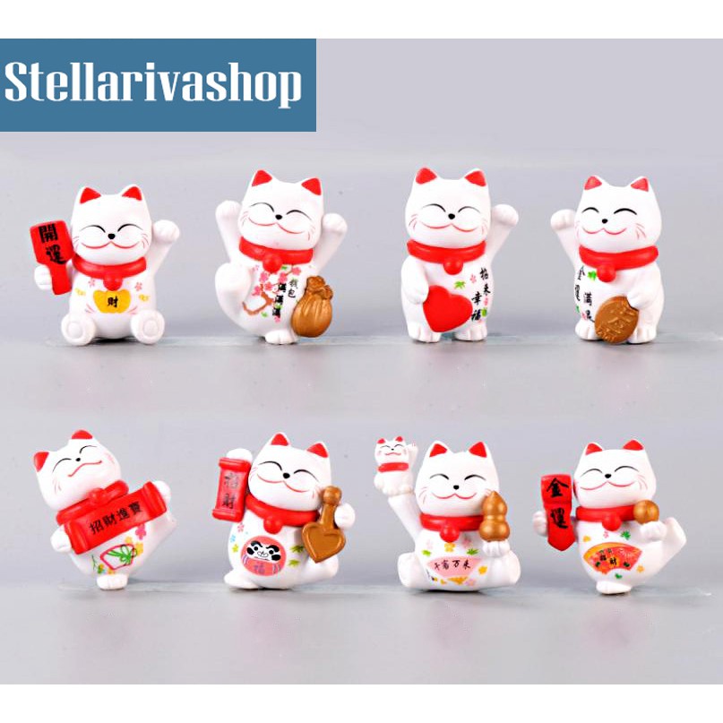 Mô hình mèo thần tài may mắn Maneki Neko làm tiểu cảnh terrarium trang trí Tết/ mô hình trang trí