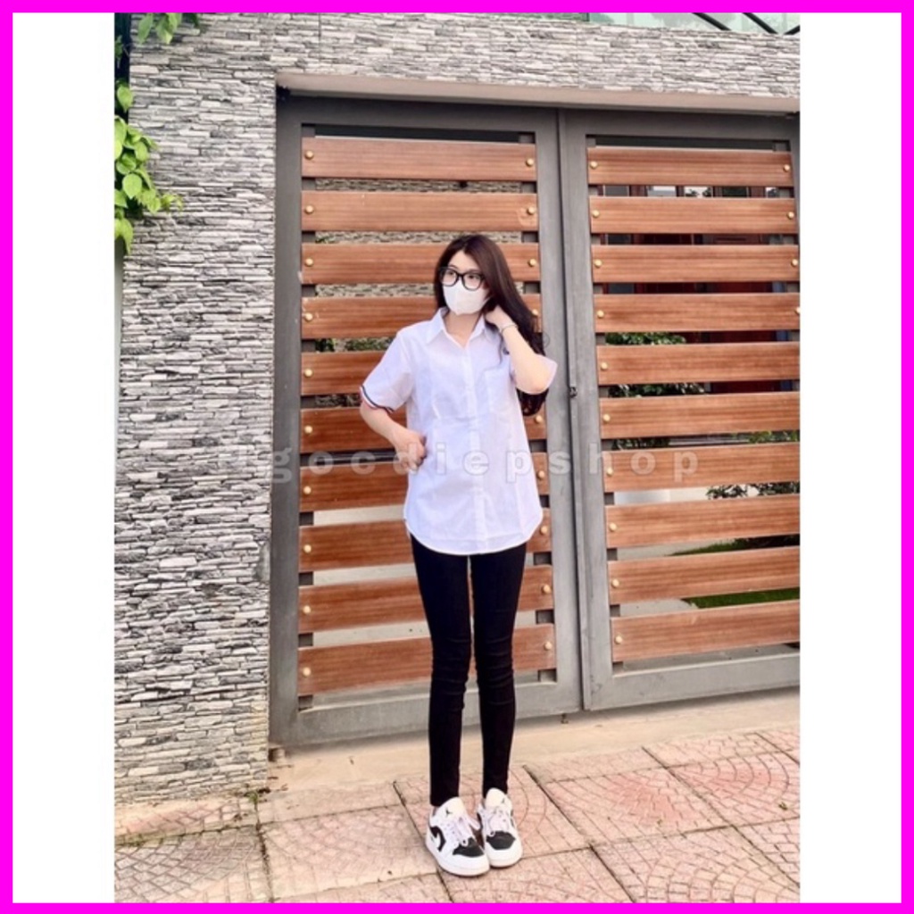 [FREESHIP] áo sơ mi trắng ngắn tay vạch 2 tay áo đỏ xanh quốc dân thome | BigBuy360 - bigbuy360.vn