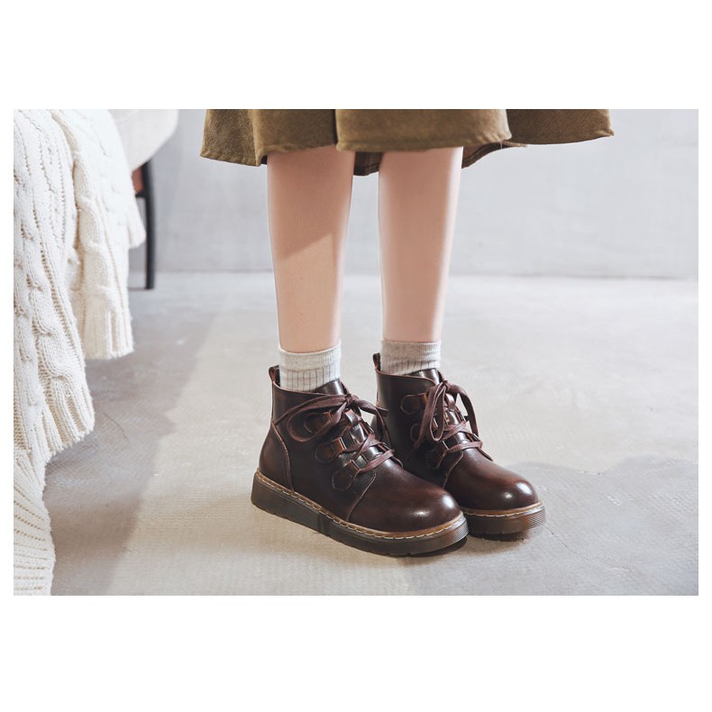 Giày bốt Martin phong cách Nhật Bản gót thấp 3cm màu trơn ❤Có màu nâu và đen❤