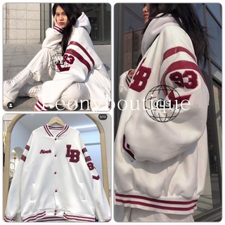 Áo Khoác Bomber LB PEONYB Nữ [FREESHIP] 🌸 Jacket thể thao bóng chày thêu hình 93 phối màu trắng đỏ cá tính Ulzzang 🌸