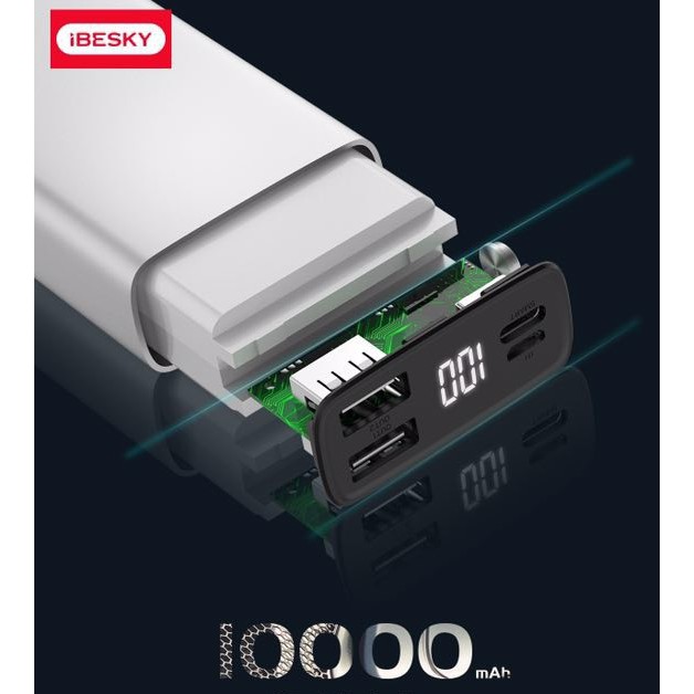 [SỐ LƯỢNG CÓ HẠN] Pin sạc dự phòng mini iBesky PS501 10000mAh nhôm nguyên khối 2 cổng Input / Output