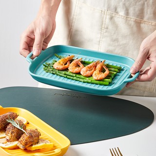 Khay nướng gốm, đĩa sứ có quai cầm 27.7cm - đựng đồ nướng, trang trí decor bàn ăn - CÓ ẢNH THẬT