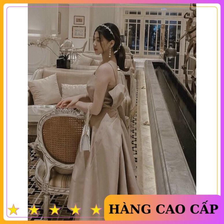 [HÀNG CAO CẤP] Đầm sang trọng đầm hai dây nơ lưng dáng xoè Taffeta dự tiệc dạ hội đi chơi (CÓ ĐỆM NGỰC) - MN119