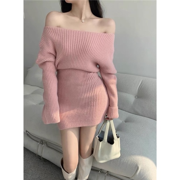 Váy len tăm trễ vai body phong cách sang chảnh