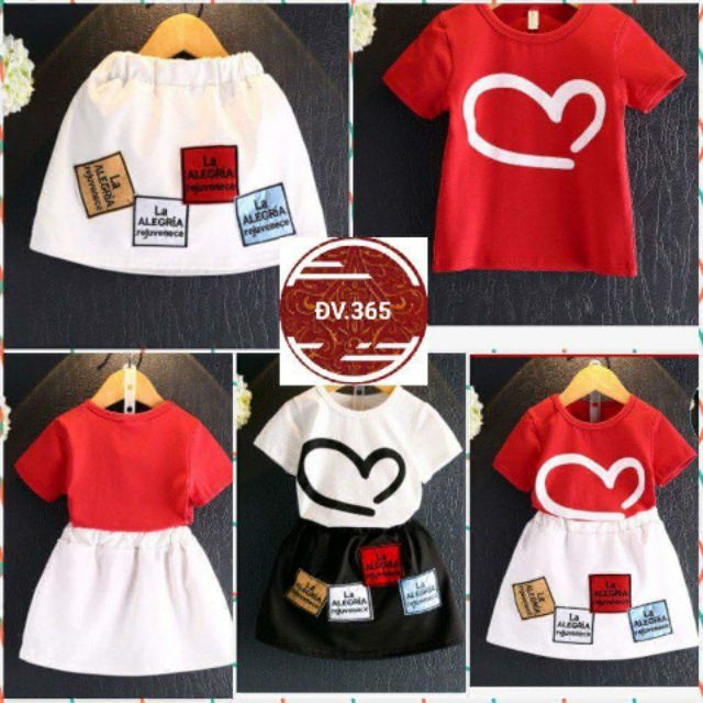 Set đầm trái tim bé gái