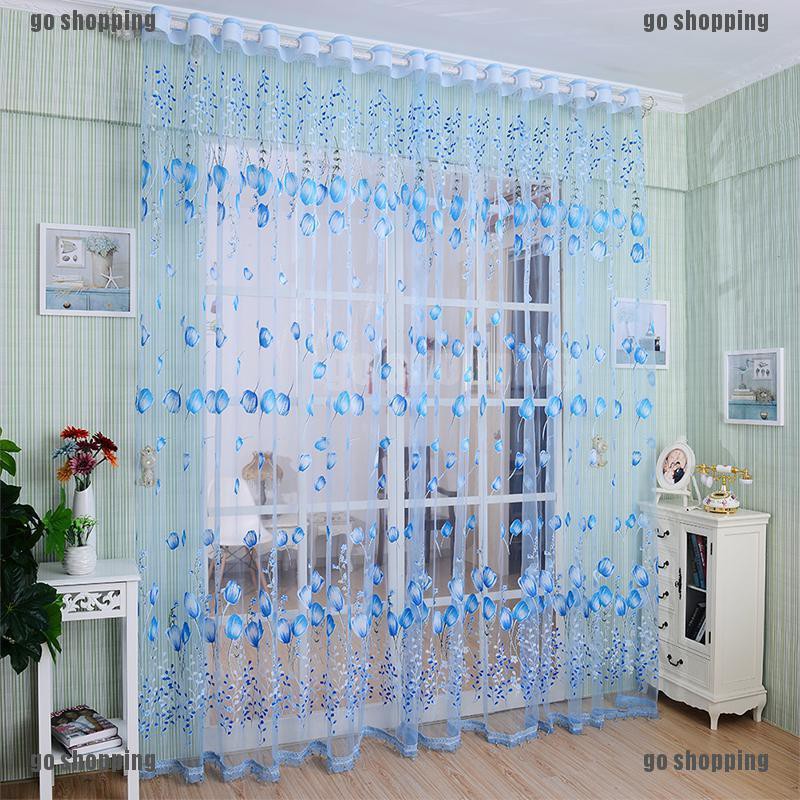 {go shopping}Floral Tulle Voile Door Window Curtain Drape Panel Sheer Scarf Valances Divider