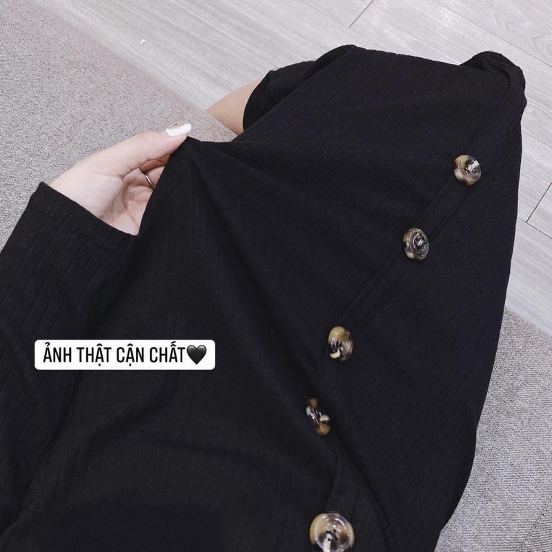 Váy len dáng suông dài tay nữ❤️Đầm len đũa dáng suông phối cúc vân đá bassic❤️[free ship] | BigBuy360 - bigbuy360.vn