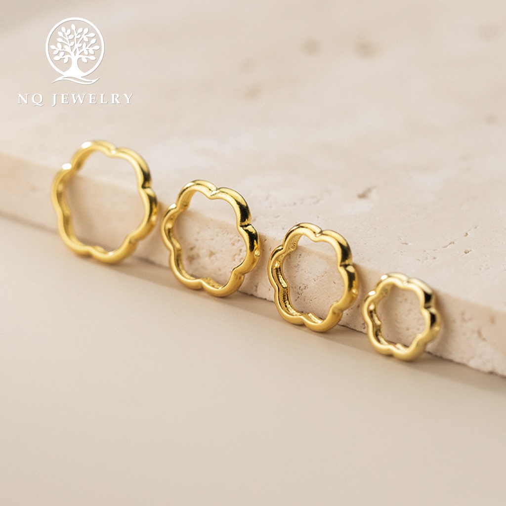 Charm bạc mạ vàng  hình hoa 6 cánh lồng hạt xỏ ngang - NQ Jewelry